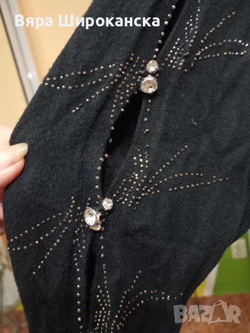 Наситено черен блузон плетиво с красиви ръкави. Размер L, XL. , снимка 2 - Блузи с дълъг ръкав и пуловери - 40522298