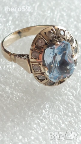 Златен дамски пръстен с аквамарин, злато 14к , снимка 13 - Пръстени - 50634031