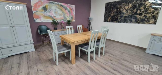 ПРОМОЦИЯ!!!Нова дървена разтегателна трапезна маса от дъб с шест стола, снимка 2 - Маси - 44149196