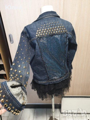 дънково яке с капси и дантела, снимка 4 - Якета - 51690762