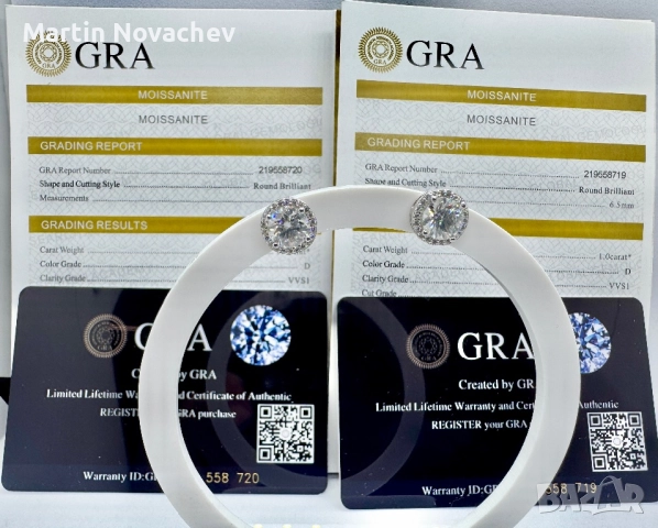 Сребърни обеци с мойсанит (Диамант) 1 карат, снимка 2 - Обеци - 52253349