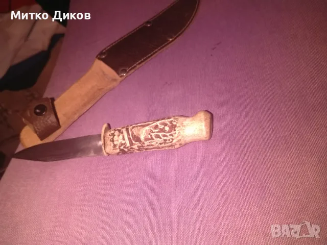 Малък ловен нож елен от соца естествена кожа калъф за колан 170х90мм, снимка 6 - Ножове - 36619906
