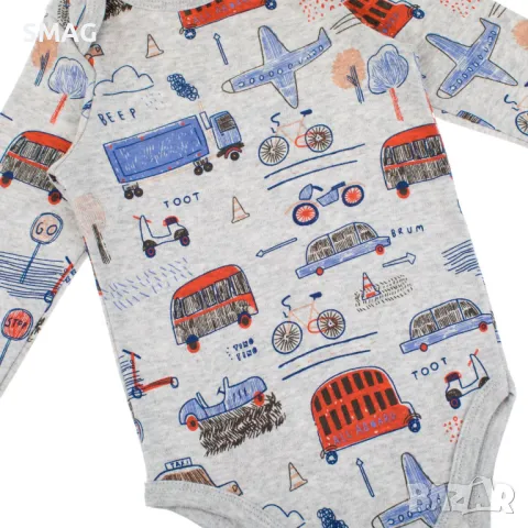 Бебешко боди памучно сиво с коли S_1245622, снимка 2 - Бодита за бебе - 49897363