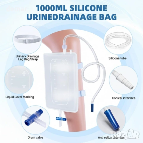 2 бр. торбички за катетър, за многократна употреба за урина, 1000 мл, снимка 2 - Други - 53531272