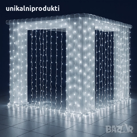 Професионални външни завеси коледни лампички  6м х 2м с ФЛАШ ЕФЕКТ най висок клас