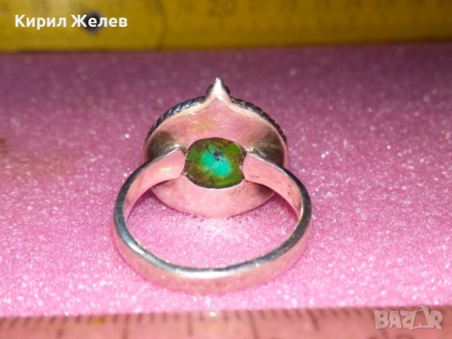 ВЕЛИКОЛЕПЕН АНГЛИЙСКИ СКЪПОЦЕНЕН СРЕБЪРЕН ПРЪСТЕН СРЕБРО 925 с ШЛИФОВАН НАТУРАЛЕН ТЮРКОАЗ 43355, снимка 11 - Пръстени - 44406452