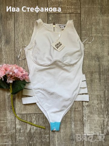 Ново с етикет хигиена лепенка луксозно парти елегантно официално бяло бандажно боди , снимка 2 - Потници - 41773314