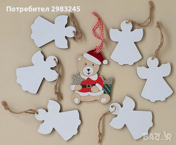 Комплект дървени фигурки за украса на елха