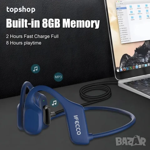 НОВИ IFECCO водоустойчиви слушалки с костна проводимост, IP68,  Bluetooth, 8GB Вградена памет, MP3, снимка 4 - Bluetooth слушалки - 50493325
