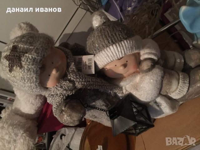Коледна фигура деца с фенер за чаени свещи 31/25/43 см., снимка 2 - Декорация за дома - 34799162