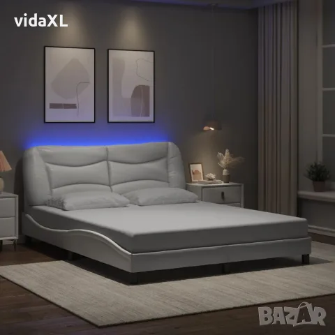 vidaXL Рамка за легло с LED без матрак Hvar, бяла, 160x200 cм, снимка 2 - Спални и легла - 56146713
