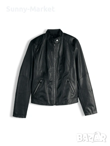 Дамско черно кожено яке, снимка 4 - Якета - 53507842
