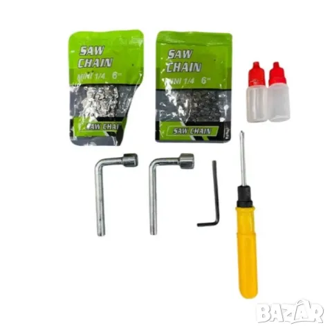 Комплект от акумулаторна лозарска ножица, мини верижен трион с 15 см шина, маслен филтър, 2 вериги и, снимка 6 - Други инструменти - 49458654