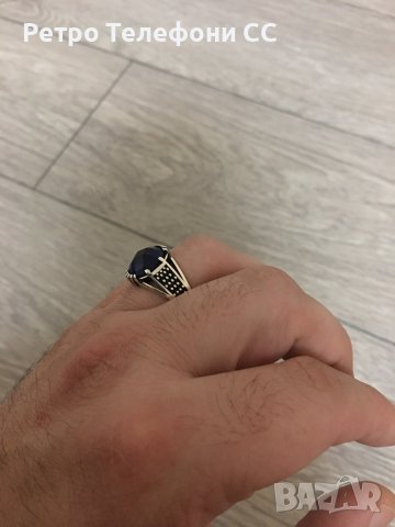 Мъжки сребърен пръстен нов тъмно син камък, снимка 3 - Пръстени - 39446261
