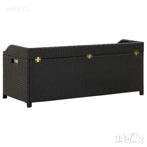 vidaXL Градинска пейка за съхранение, 120 см, полиратан, черна, снимка 7 - Градински мебели, декорация  - 56147626