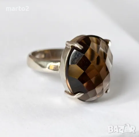 Сребърен 925 Пръстен с Голям Натурален Опушен Кварц!, снимка 2 - Пръстени - 48032130