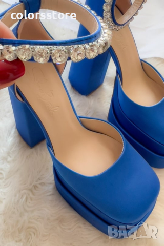 Сандали на ток - син сатен - VS1, снимка 2 - Сандали - 44748483