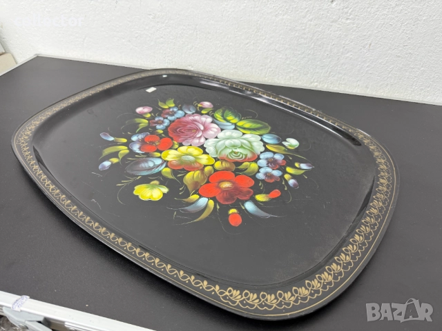 Голям рисуван метален поднос. №7489, снимка 4 - Антикварни и старинни предмети - 52050462