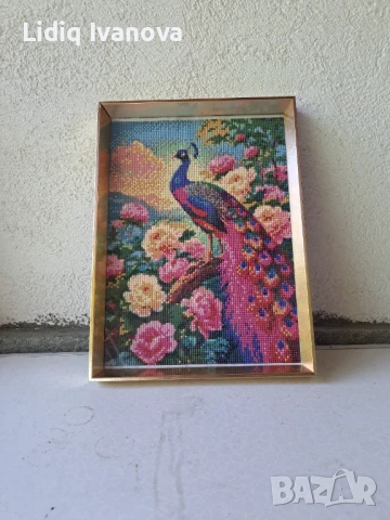 Диамантен гоблен паун-готов и рамкиран, снимка 2 - Гоблени - 50644953