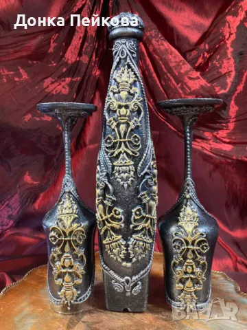 Сервиз за вино от три части в злато, ръчна изработка, снимка 3 - Сервизи - 48183858