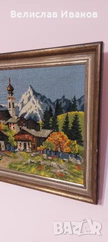 Стар гоблен с вълнени конци.Планинска приказка. Внос Белгия. Без забележка., снимка 2 - Гоблени - 49934206