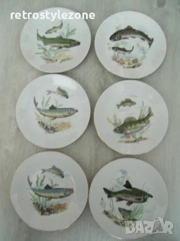 № 7987 шест броя стари порцеланови чинии - KAHLA KONITZ  - илюстрации - риби   - печат / маркировка , снимка 6 - Сервизи - 49800672