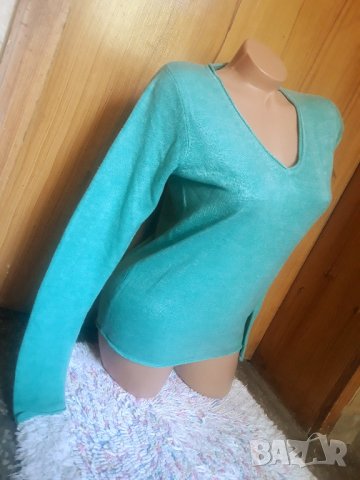 Светло тюркоазена блуза плетиво С/М, снимка 2 - Блузи с дълъг ръкав и пуловери - 34279478