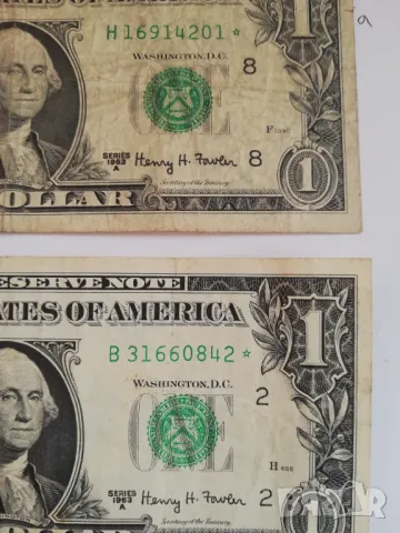 банкноти от 1 долар от 1963 г. със звезда, снимка 2 - Нумизматика и бонистика - 43302664