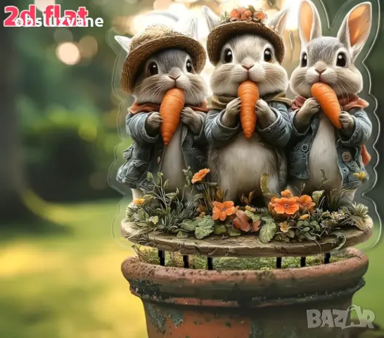 Декорация Зайци с морков, снимка 2 - Декорация за дома - 50321759