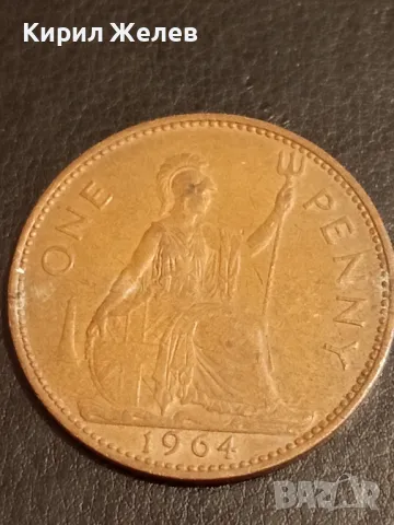 Стара монета 1 пени 1964г. Великобритания Кралица Елизабет втора 41155, снимка 2 - Нумизматика и бонистика - 49082271