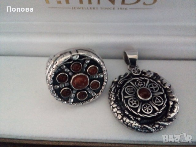 Уникален авторски масивен сребърен комплект с естествени карнеоли, снимка 4 - Бижутерийни комплекти - 33911229