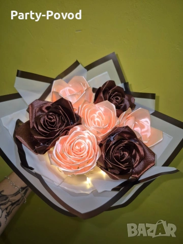 Сатенени букети , снимка 2 - Изкуствени цветя - 53079605