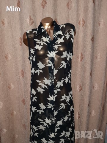 42  Черно прозрачно парео/ рокля/на бели цветя , снимка 2 - Рокли - 41078416