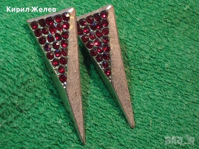 СКЪПОЦЕННИ ВИНТИДЖ АР ДЕКО МОДЕЛ ПОСРЕБРЕНИ МЕДНИ ОБЕЦИ с ФАСЕТИРАН ГРАНАТ КАМЪНИ 43304