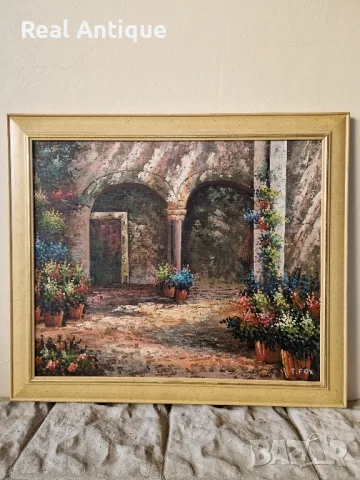 Страхотна антикварна авторска майсторска картина масло върху платно , снимка 2 - Картини - 50308057