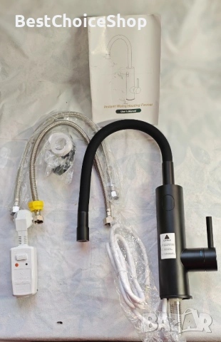 Електрически кухненски кран с моментален нагревател - проточен - 3200W – Черен мат, снимка 2 - Бойлери - 53601985