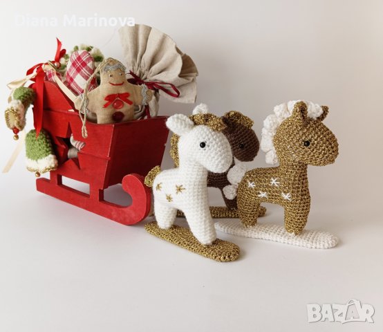 Плетени коледни играчки, кончета, играчки за елха, коледна декорация, играчки ръчна изработка, снимка 7 - Плюшени играчки - 38913295