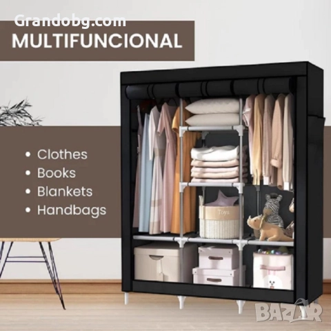 Трикрилен Текстилен Гардероб 170х130х45СМ., снимка 5 - Гардероби - 52185058