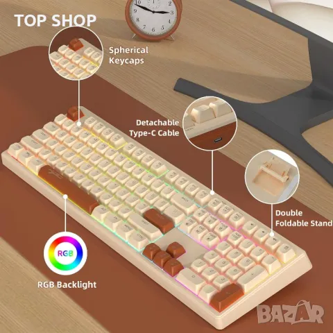 MAMBASNAKE V300 Retro 108 клавишна кабелна клавиатура с RGB подсветка, снимка 3 - Клавиатури и мишки - 49963185