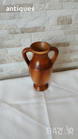 Стара керамична ваза - амфора - 22см, снимка 3 - Антикварни и старинни предмети - 36105812