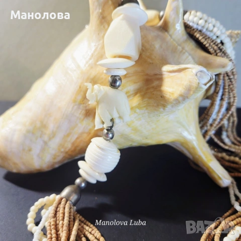 Асиметрична огърлица с маниста от дърво, кост и метал., снимка 4 - Колиета, медальони, синджири - 53568592