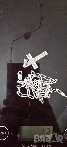 Сребърен ланец със сребърна висулка кръст, снимка 4 - Колиета, медальони, синджири - 52070691