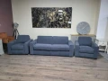 Сив комплект от плат набук диван тройка с функция сън и два фотьойла, снимка 1
