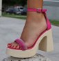 Сандали на ток - циклама кожа - DT370, снимка 2