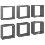 vidaXL Стенни кубични рафтове, 6 бр, сив гланц, 30x15x30 см(SKU:807024