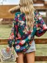 Дамска блуза с флорален принт и V-образно деколте, 4цвята - 023, снимка 9