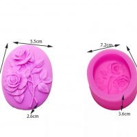 Едри рози и пъпка в овал Дълбока форма силиконов молд калъп за сапун гипс, снимка 2 - Форми - 22398238
