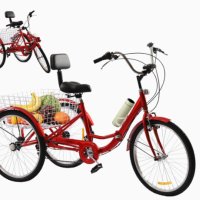 Нов Сгъваем Триколесен Велосипед 24 цола 7 скорости червен, снимка 10 - Велосипеди - 41738601