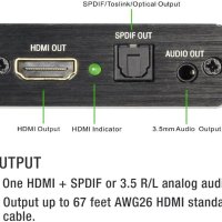 HDMI към HDMI аудио екстрактор с оптичен TOSLINK SPDIF стерео аудио конвертор,Ultra HD 4KX2K 3D, снимка 6 - Приемници и антени - 42430850