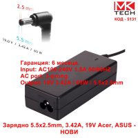 Зарядно 5.5x2.5mm, 3.42A, 19V Acer, ASUS - НОВИ, снимка 1 - Захранвания и кутии - 40914752